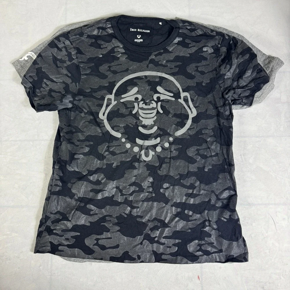 True Religion x Rock Revival Mens T-Shirt Gray Camo Buddha‎ Graphic XL Lot Of 2